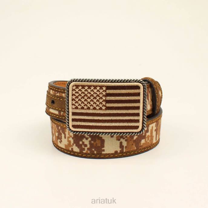 Ariat Flag buckle camo belt Kids D0X64166 Brown Accessories