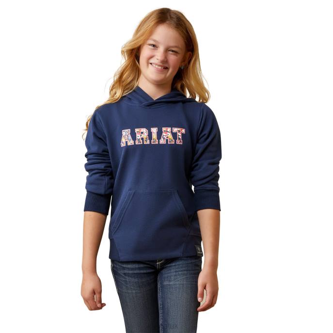 Ariat 3D Logo 2.0 Hoodie Kids D0X64119 Navy/Red Clothing