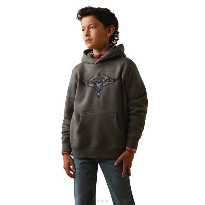 Ariat Horns Southwest Hoodie Kids D0X64107 Medium Grey Heather Clothing