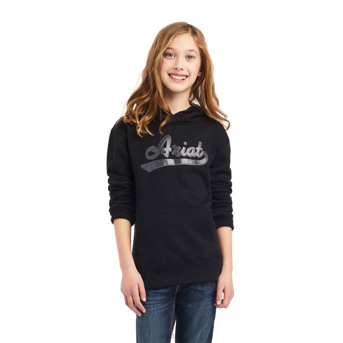 Ariat REAL Glitter Logo Hoodie Kids D0X64116 Black Clothing