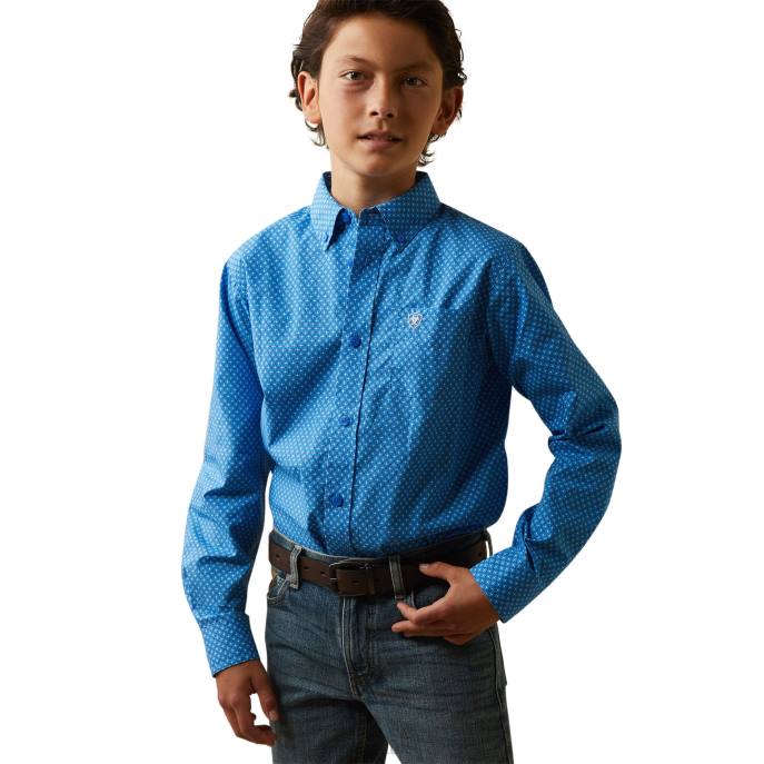 Ariat Lloyd Classic Fit Shirt Kids D0X64068 Blue Clothing