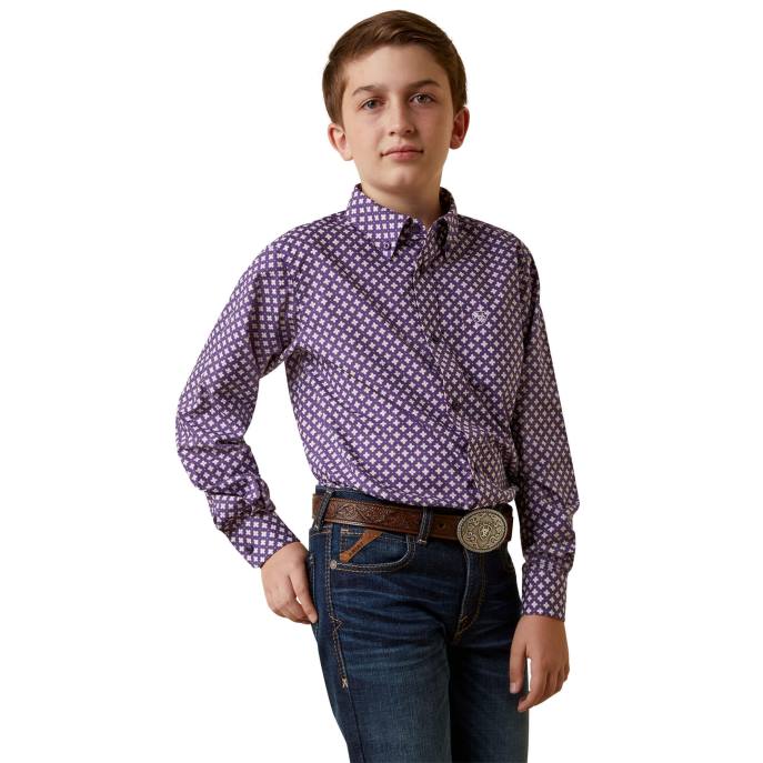 Ariat Misael Classic Fit Shirt Kids D0X64099 Purple Clothing