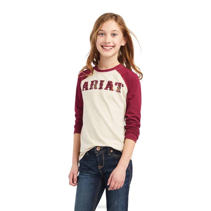 Ariat REAL Zuma Baseball Shirt Kids D0X64031 Oatmeal Heather Clothing