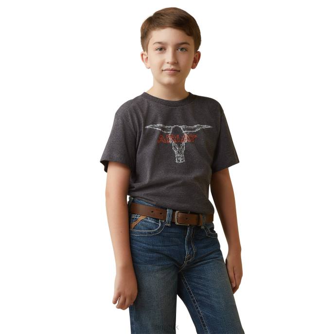 Ariat Barbed Wire Steer T-Shirt Kids D0X63997 Charcoal Heather Clothing