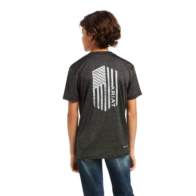 Ariat Charger Vertical Flag Tee Kids D0X64001 Charcoal Clothing