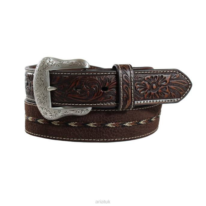 Ariat Embossed center stitch belt Men D0X61842 Brown Accessories