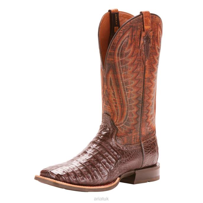 Ariat Double Down Western Boot Men D0X6139 Antique Pecan Caiman Belly Footwear