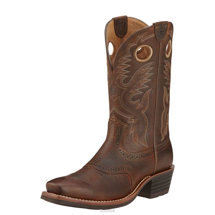 Ariat Heritage Roughstock Western Boot Men D0X612 Brown Oiled Rowdy Footwear
