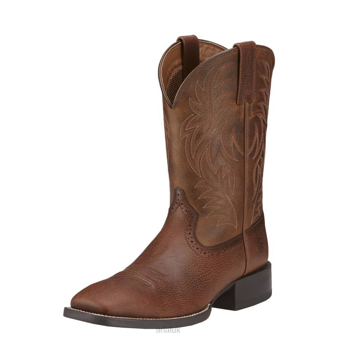 Ariat Sport Wide Square Toe Western Boot Men D0X672 Fiddle Brown Footwear