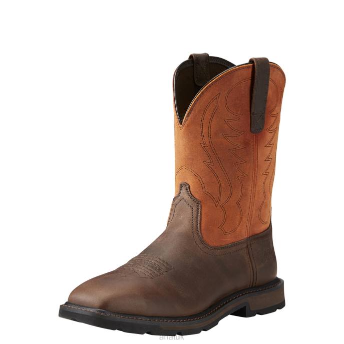 Ariat Groundbreaker Wide Square Toe Steel Toe Work Boot Men D0X6361 Brown Ember Footwear