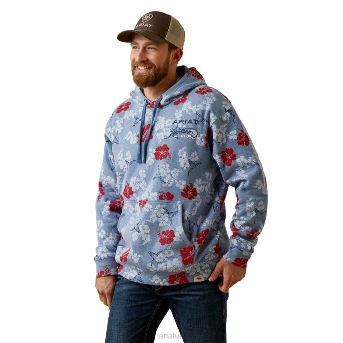 Ariat Floral Western Aloha Hoodie Men D0X61508 Blue Tops
