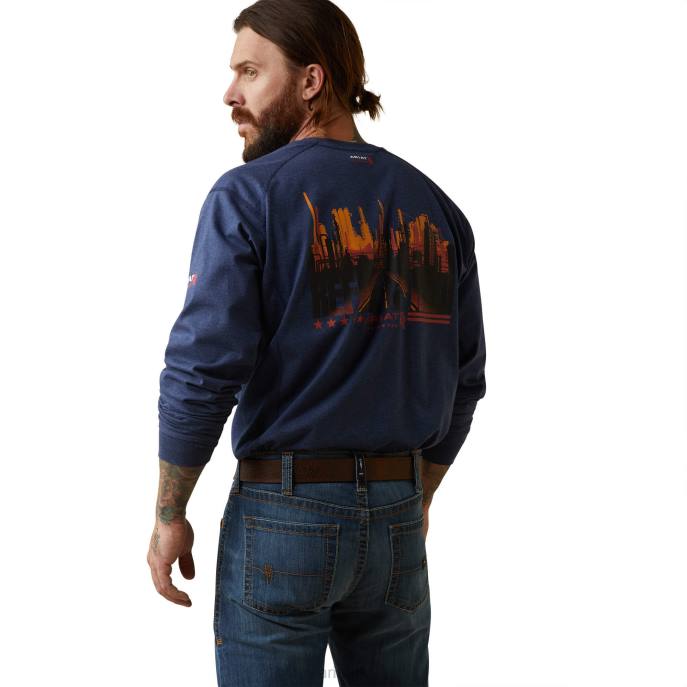 Ariat FR Air Refinery Row Graphic Henley Top Men D0X6807 Navy Heather Tops