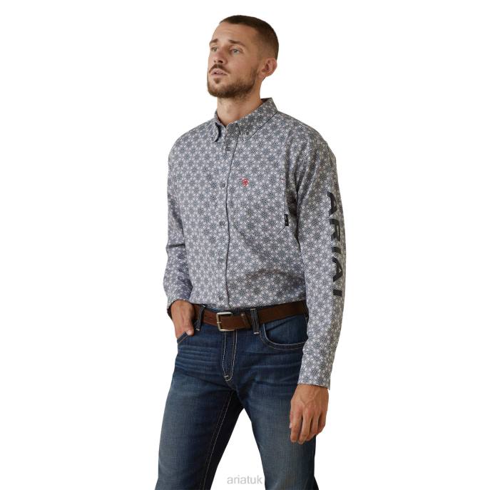 Ariat FR Amato Logo Stretch Work Shirt Men D0X61303 Lavendar Print Tops