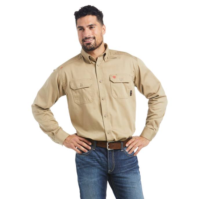 Ariat FR Solid Work Shirt Men D0X61235 Khaki Tops