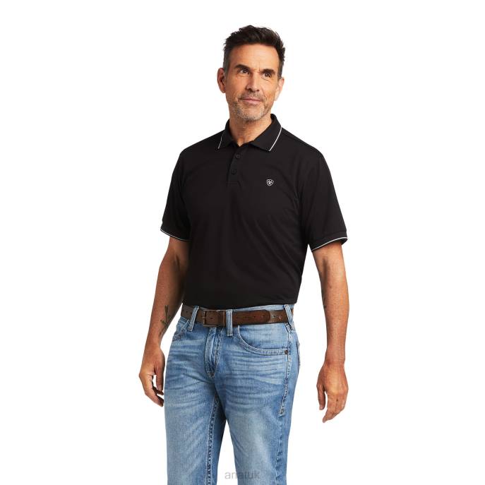 Ariat Logo Fitted Polo Men D0X6613 Black Tops