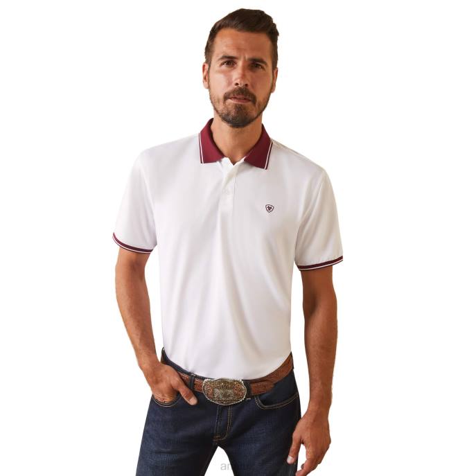 Ariat Logo Fitted Polo Men D0X6727 White Tops