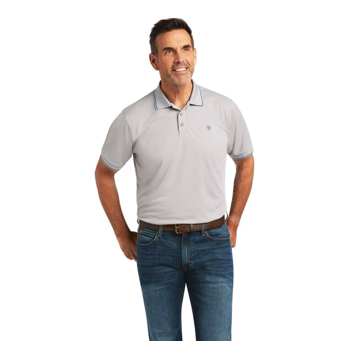 Ariat Logo Fitted Polo Men D0X6741 Silver Lining Tops