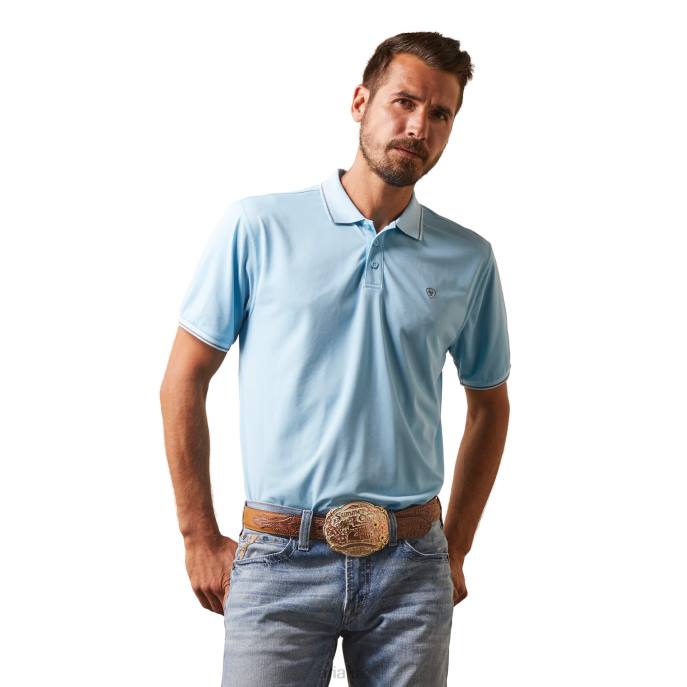 Ariat Logo Fitted Polo Men D0X6828 Sky Blue Tops