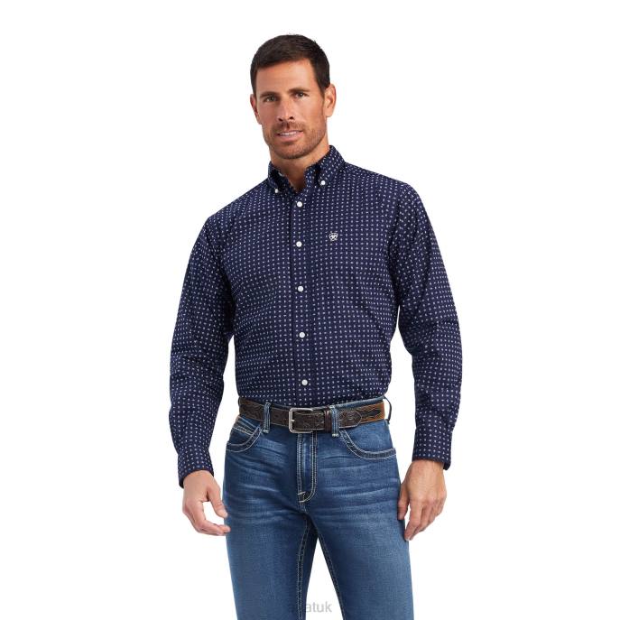 Ariat Niko Stretch Fitted Shirt Men D0X61312 Maritime Blue Tops