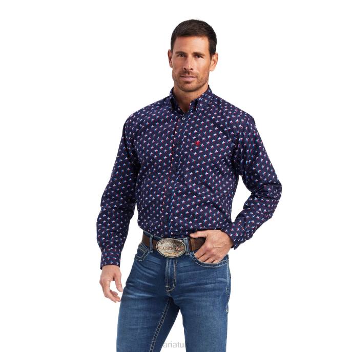 Ariat Nosson Classic Fit Shirt Men D0X61147 Maritime Blue Tops