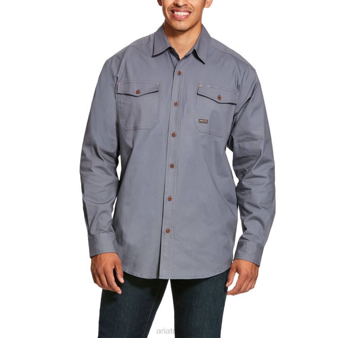 Ariat Rebar Made Tough DuraStretch Classic Fit Work Shirt Men D0X61125 Steel Tops