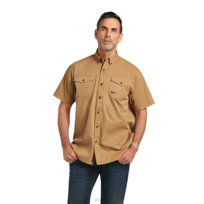 Ariat Rebar Washed Twill Work Shirt Men D0X61350 Khaki Tops