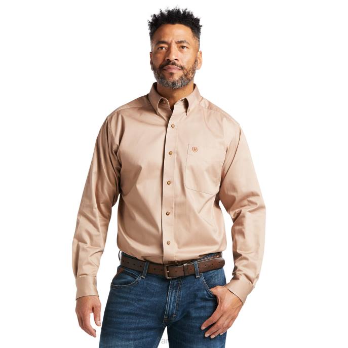 Ariat Solid Twill Classic Fit Shirt Men D0X6941 Khaki Tops
