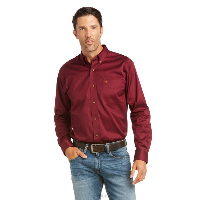 Ariat Solid Twill Fitted Shirt Men D0X61184 Burgundy Tops