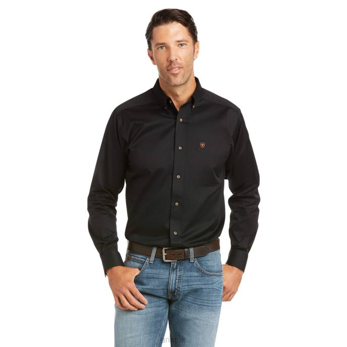 Ariat Solid Twill Fitted Shirt Men D0X6966 Black Tops