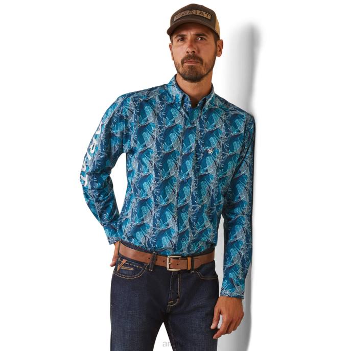 Ariat Team Hugh Fitted Shirt Men D0X61355 Teal Tops