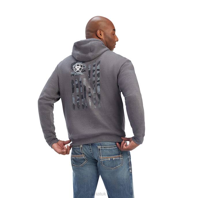 Ariat Camo Flag Sweatshirt Men D0X61411 Charcoal Heather Tops