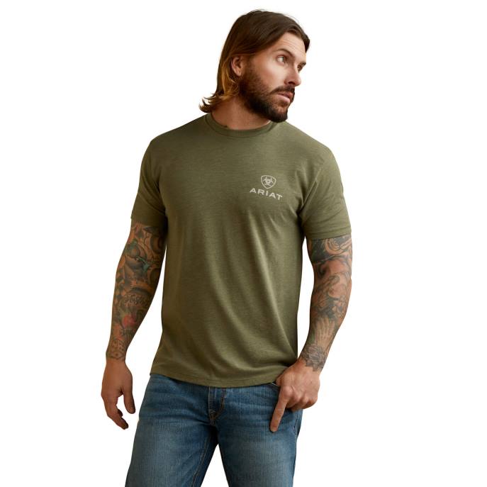 Ariat Fighting Eagle T-Shirt Men D0X6557 Military Heather Tops