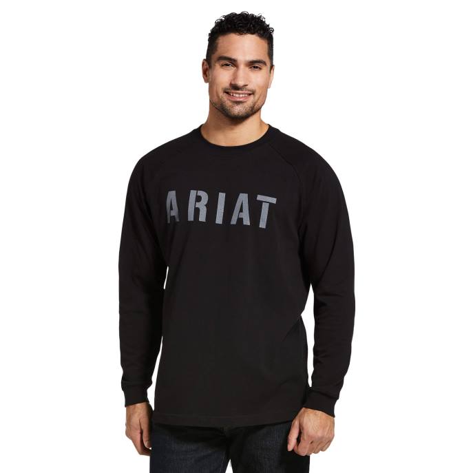 Ariat Rebar CottonStrong Block T-Shirt Men D0X6677 Black Tops