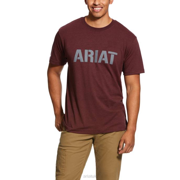 Ariat Rebar Cotton Strong Block Men D0X6674 Burgundy Heather Tops