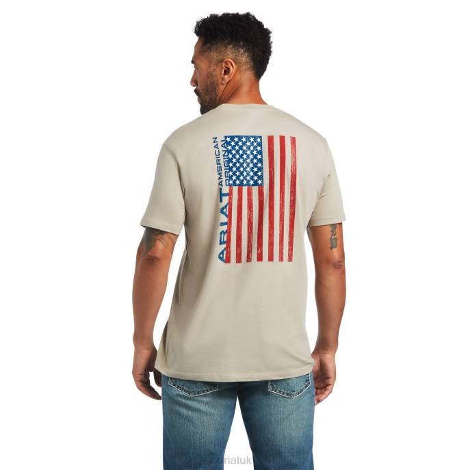 Ariat Woodgrain Flag T-Shirt Men D0X6591 Khaki Heather Tops