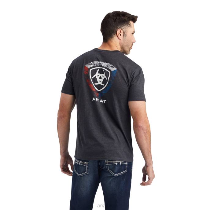 Ariat Woodgrain Shield T-Shirt Men D0X6559 Charcoal Heather Tops