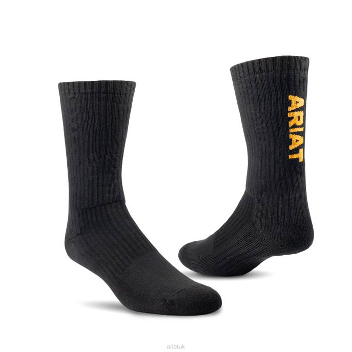 Ariat Premium Ringspun Cotton Crew Work Sock 3 Pair Pack Unisex D0X62031 Black Accessories