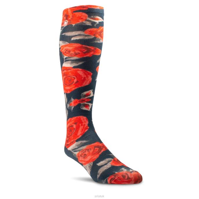 Ariat Red Roses Knee High Sock Women D0X63816 Vintage Rose Print Accessories