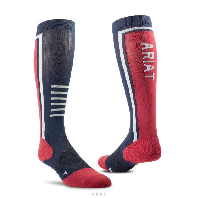 Ariat Slimline Performance Socks Women D0X63815 Navy/Red Accessories
