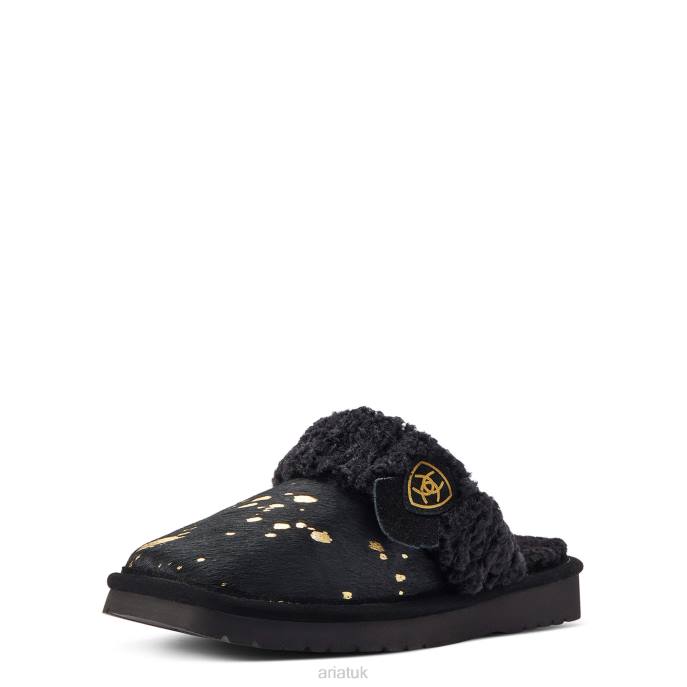 Ariat Jackie Square Toe Slipper Women D0X62488 Black Gold Hair On Footwear