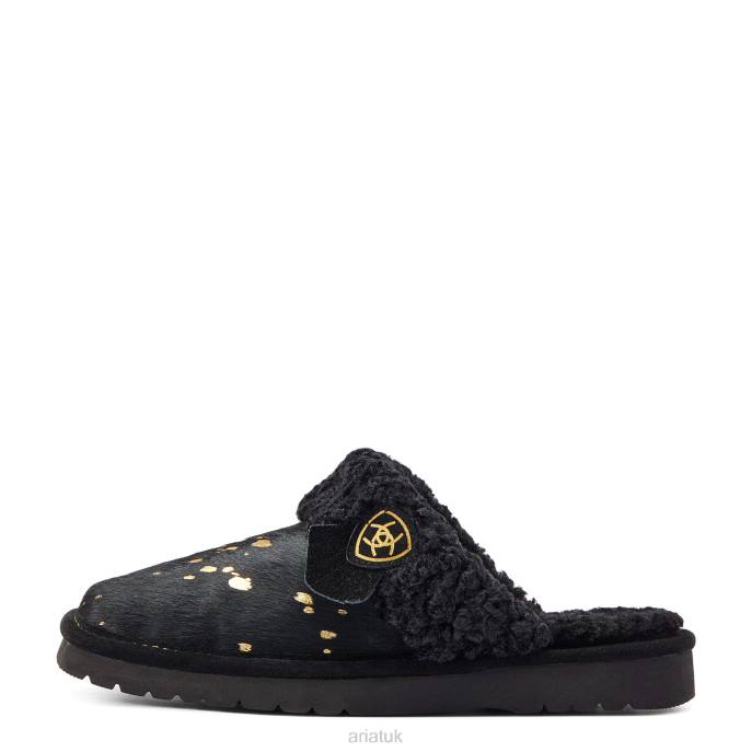 Ariat Jackie Square Toe Slipper Women D0X62488 Black Gold Hair On Footwear