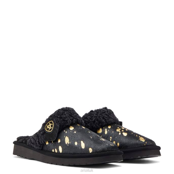 Ariat Jackie Square Toe Slipper Women D0X62488 Black Gold Hair On Footwear
