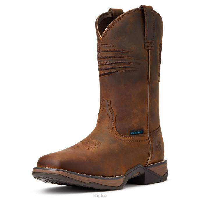 Ariat Anthem Patriot Waterproof Western Boot Women D0X62114 Distressed Brown Footwear