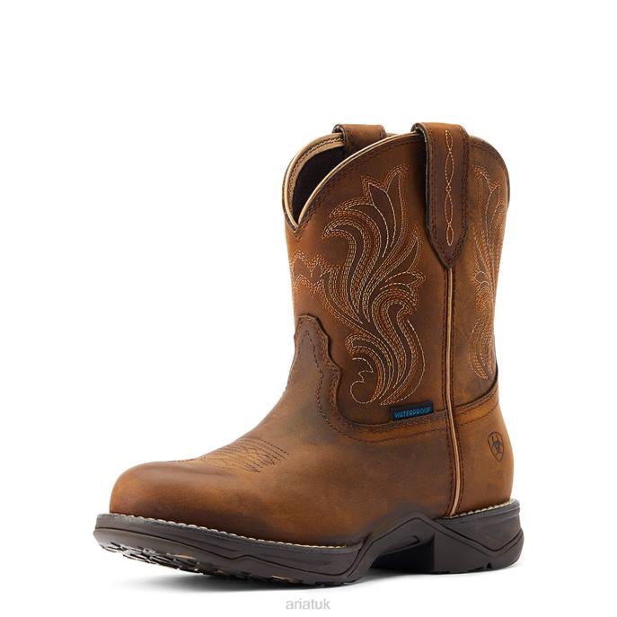 Ariat Anthem Round Toe Shortie Waterproof Western Boot Women D0X62102 Glazed Brown Footwear