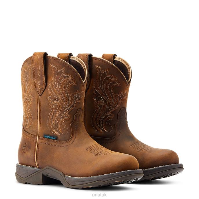 Ariat Anthem Round Toe Shortie Waterproof Western Boot Women D0X62102 Glazed Brown Footwear