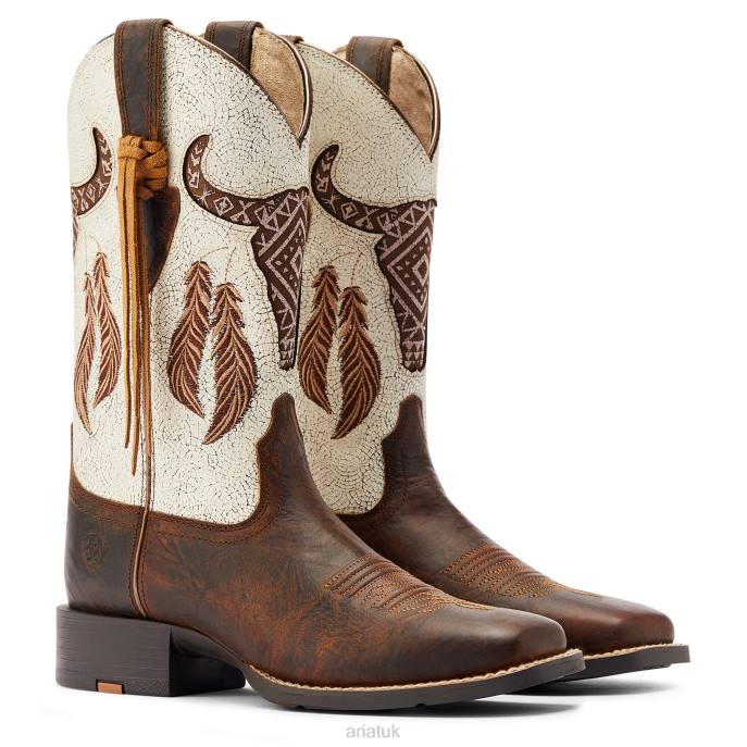 Ariat Round Up Southwest StretchFit Western Boot Women D0X62104 Barn Brown Footwear