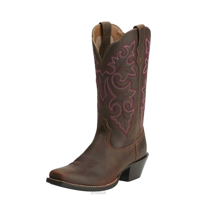 Ariat Round Up Square Toe Western Boot Women D0X62122 Powder Brown Footwear