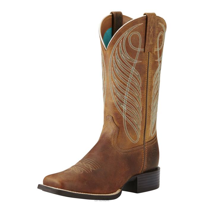 Ariat Round Up Wide Square Toe Western Boot Women D0X62075 Powder Brown Footwear