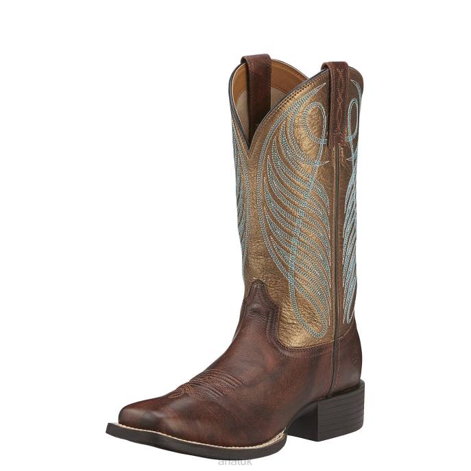 Ariat Round Up Wide Square Toe Western Boot Women D0X62163 Yukon Brown Footwear