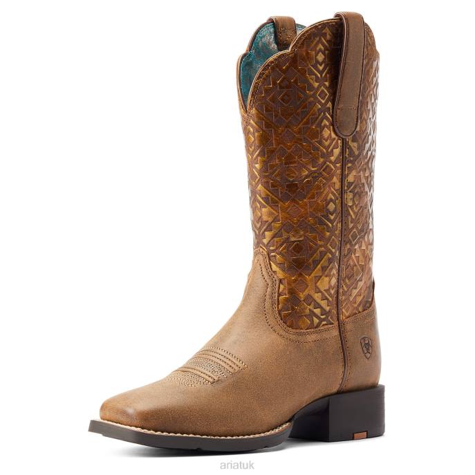 Ariat Round Up Wide Square Toe Western Boot Women D0X62270 Bare Brown Footwear